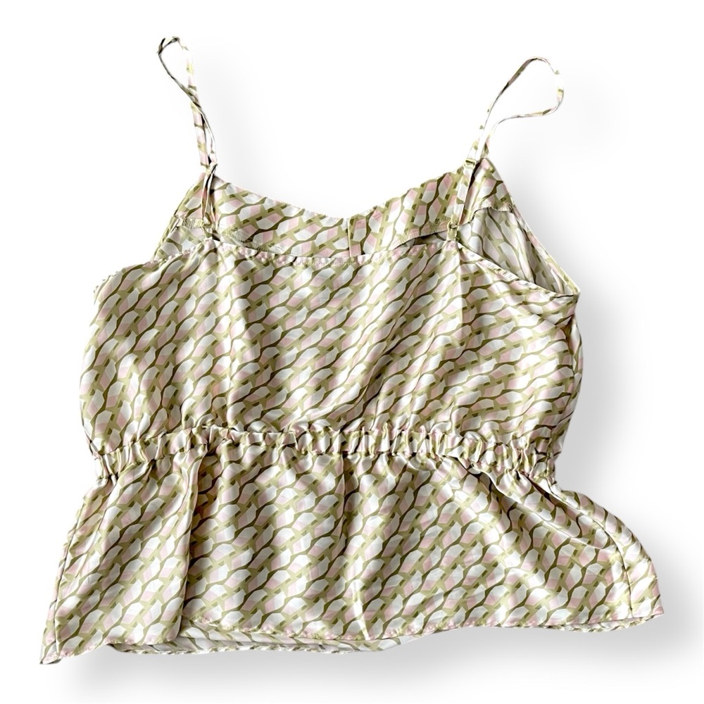 Babydoll Top Geometric Peplum Pink Coquette Cinched Cami Bubble Hem - Ryegrass - Picture 4 of 7